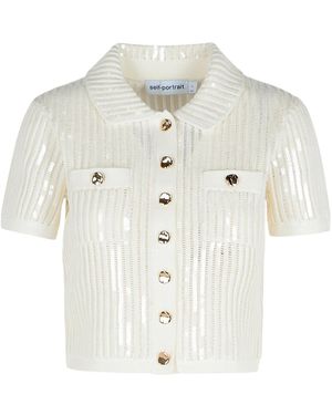 Self-Portrait Sequined Crochet Cardigan - White