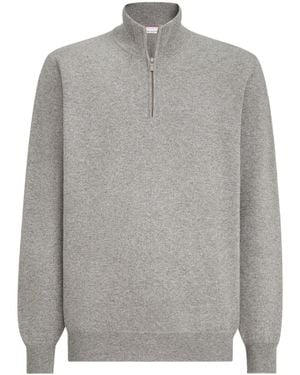 Brunello Cucinelli Cashmere And Vicuña Jumper With Half Zip - Grey