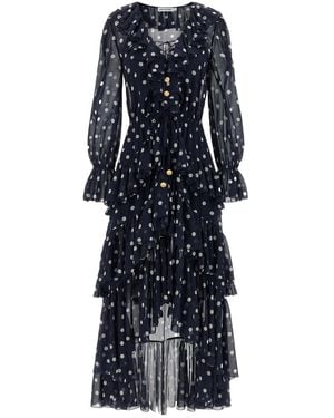 Self-Portrait Polka Dot Georgette Ruffled Maxi Dress - Blue