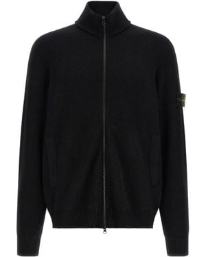 Stone Island Logo Patch Zipped Sweatshirt - Black