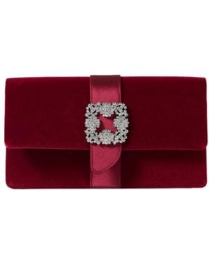 Manolo Blahnik Crystal Decorated Satin Trimmed Clutch - Red