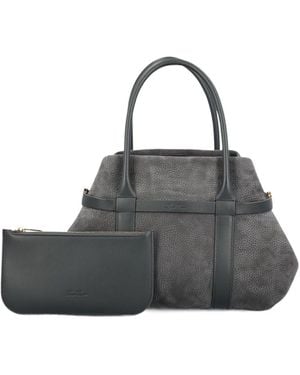 Loro Piana Logo Debossed Top Handle Bag - Black