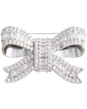 Self-Portrait Crystal Bow Brooch - White