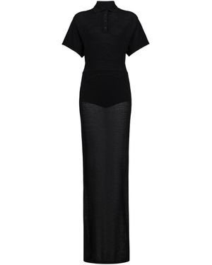 Alaïa Wool Knit Polo Dress - Black
