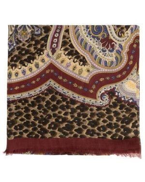Etro Paisley Leopard-Print Scarf - Brown