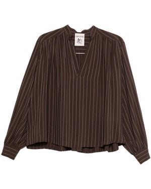 Semicouture V-Neck Striped Blouse - Brown