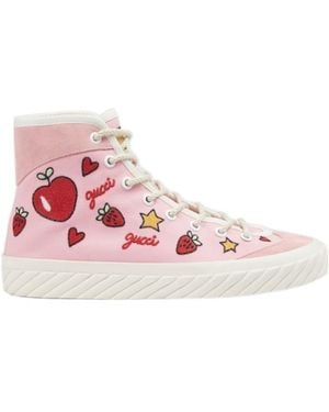 Gucci Patch-Detailed Lace-Up Sneakers - Pink