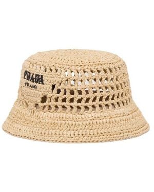 Prada Logo Embroidered Woven Bucket Hat - Metallic
