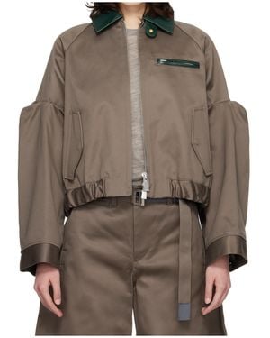 Sacai Leather-Collar Shirt Jacket - Brown