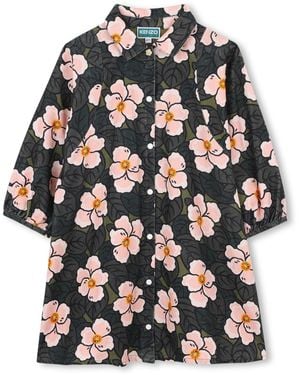 KENZO Floral Print Button-Up Shirt Dress - Black