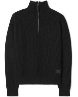 Burberry Half-Zip Knitted Sweater - Black