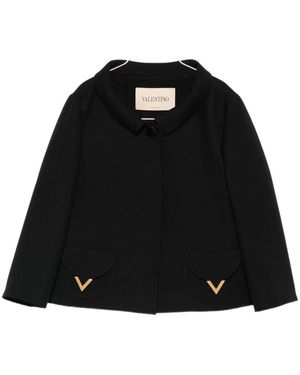 Valentino Logo Plaque Long-Sleeved Jacket - Black
