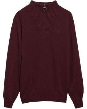 Barbour Quarter Zip Rib Knit Jumper - Purple