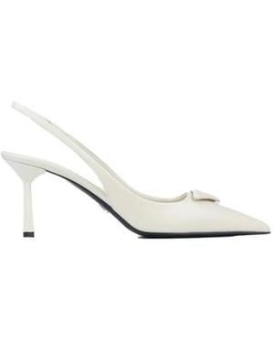 Prada Saffiano Patent Leather Slingback Court Shoes - White