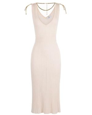 Elisabetta Franchi Embellished Openwork Knitted Dress - White