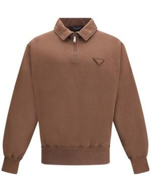 Prada Long-Sleeved Fleece Polo Shirt - Brown