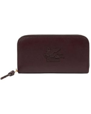 Etro Libra Zip-Around Leather Wallet With Pegaso - Brown