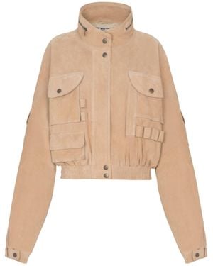 Balmain Leather Bomber Jacket - Natural