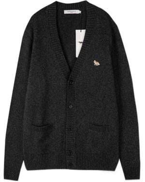 Maison Kitsuné V-Neck Knitted Cardigan - Black