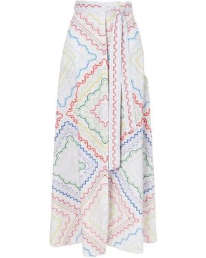 Mary Katrantzou Colourful Geometricpattern Tiewaist Midi Skirt - White