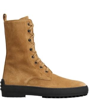 Tod's Suede Combat Boots - Brown