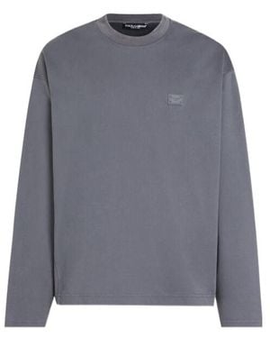 Dolce & Gabbana Logo Plaque Long-Sleeved Sweatshirt - Grey
