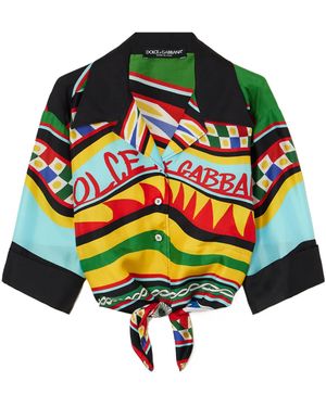 Dolce & Gabbana Graphic-Print Tied-Waist Cropped Shirt - Green