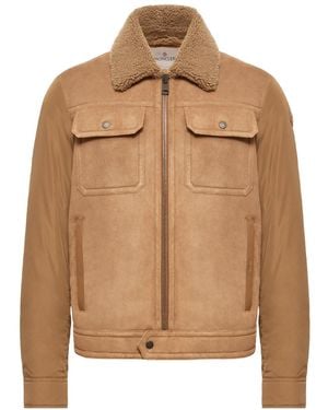 Moncler Zerique Shearling Suede Short Down Jacket - Brown