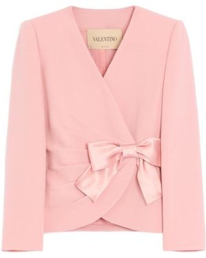 Valentino Bow Detailed Ruched Jacket - Pink