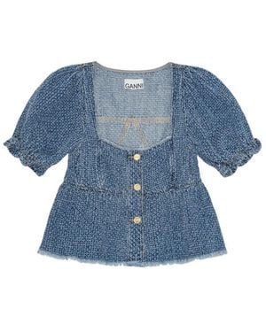Ganni Textured Denim Top - Blue