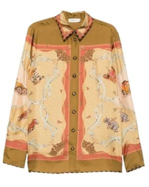 Zimmermann Valiant Scarf-Print Silk Shirt - Metallic