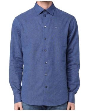 Emporio Armani Logo-Embroidered Shirt - Blue