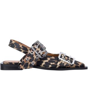 Ganni Animal Print Flat Sandals - Brown