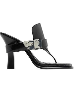 Burberry Bay Equestrian Knight Motif Sandals - Black