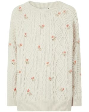 Magda Butrym Floral-Print Cable-Knit Wool And Cashmere-Blend Jumper - White