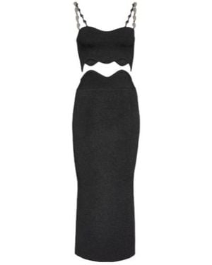 Galvan London Marina Wave Crop Top And Midi Skirt Set - Black