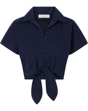 Giuliva Heritage Tilda Cropped Tie-Front Cotton-Blend Shirt - Blue