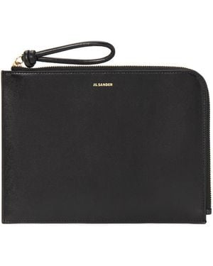 Jil Sander Leather Envelope Pouch - Black