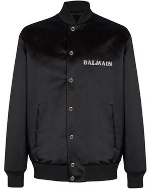 Balmain Satin Bomber Jacket With Galaxy Embroidery - Black