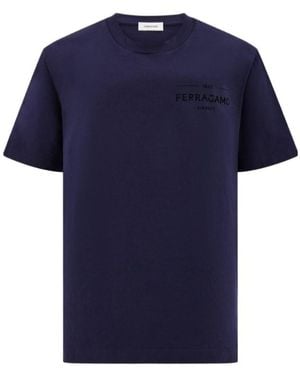 Ferragamo T-Shirts With Logo - Blue