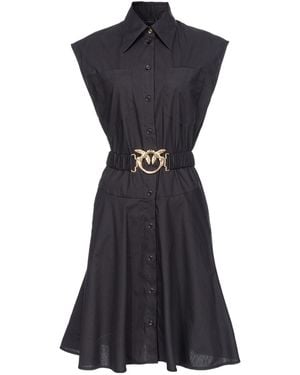 Pinko Love Birds-Buckle Cotton Shirtdress - Black