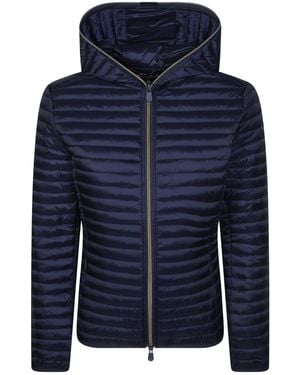 Save The Duck Zip-Up Hooded Quilted Jacket - Blue
