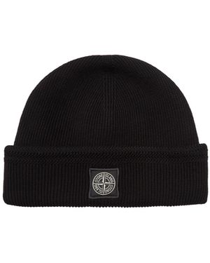 Stone Island Compass Logo-Appliquéd Ribbed Cotton-Knit Beanie - Black