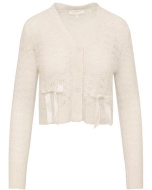 LoveShackFancy Lilly Cropped Knit Cardigan - White