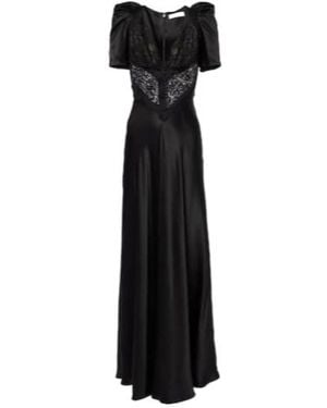 Rodarte Lace-Trimmed Silk Charmeuse Gown - Black