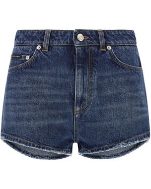 Dolce & Gabbana Logo Plate Denim Shorts - Blue