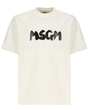 MSGM Logo-Printed Crewneck T-Shirt - White