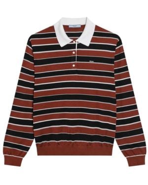 Prada Striped Silk Polo Shirt - Red