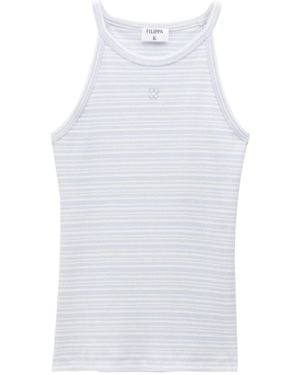 Filippa K Monogram-Embroidered Striped Organic Cotton Tank Top - White