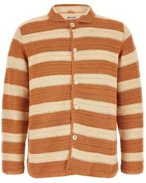 Bode Striped Knit Cardigan - Brown